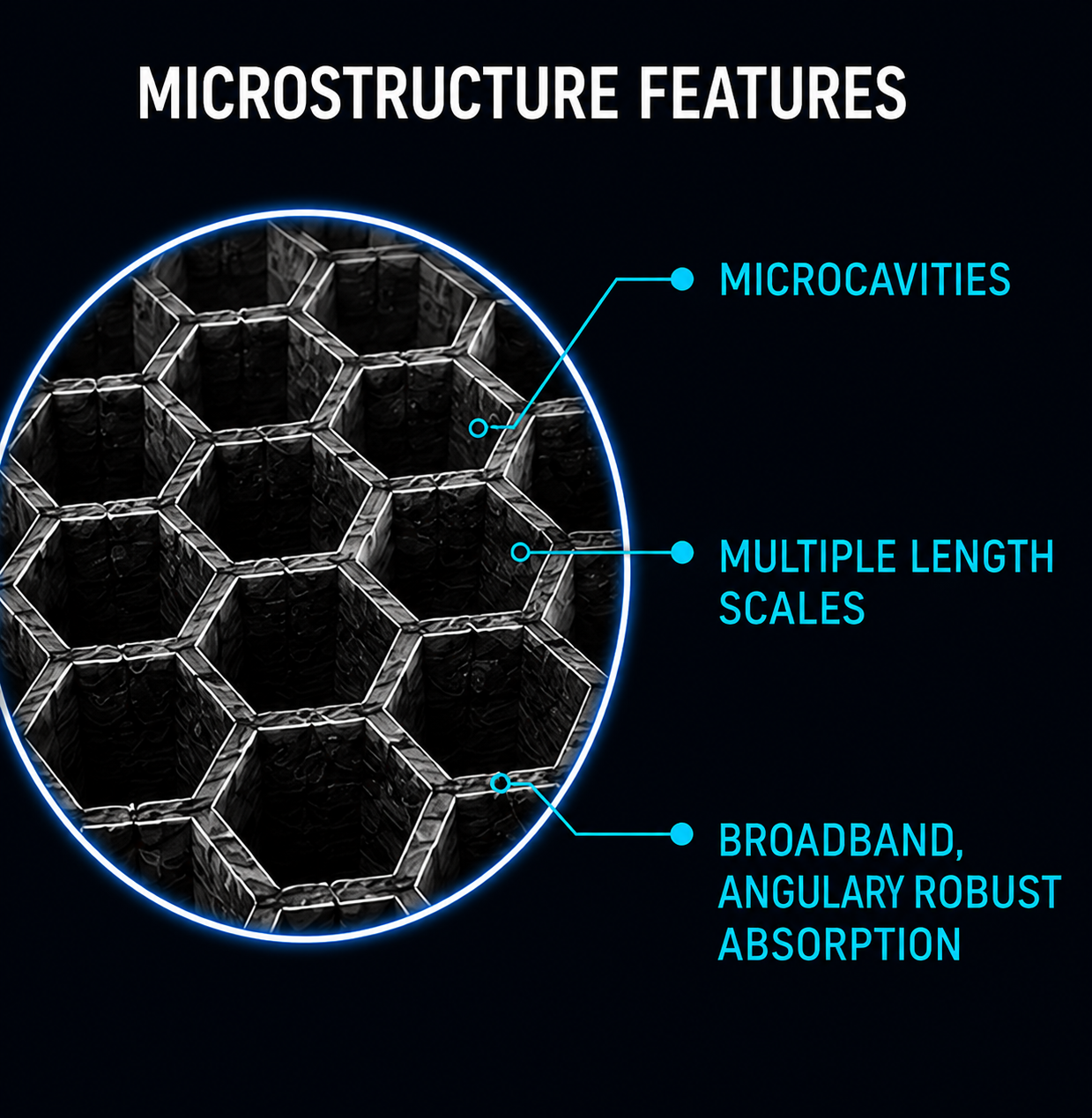 Microstructure features including hexagonal microcavities and multiple length scales