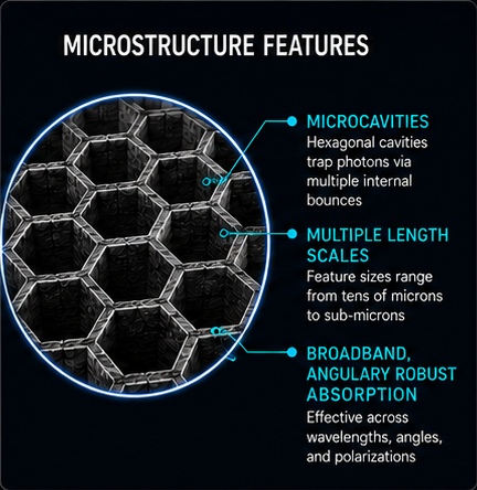 Microstructure features including hexagonal microcavities and multiple length scales